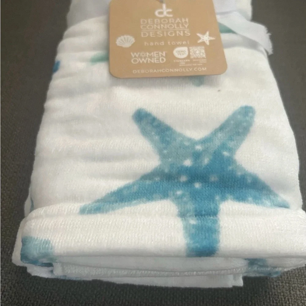 Deborah Connolly Designs Blue Turquoise Starfish Set 2 Bath 2 Hand Towels 4pc